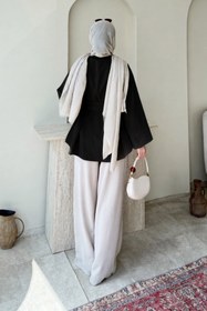 Resim Tesettür Diyarı Dekta Cotton Kumaş Broş Kemerli Tesettür Gömlek- Siyah Standart (38-42 Uyumlu) 