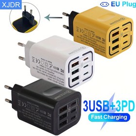 Resim XJDR 50W Hızlı Şarj Duvar Şarj Cihazı Gösterge Işıkları ile, 6 Portlu Şarj Adaptörü 