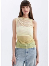 Resim DeFacto Slim Fit Dar Kesim Degaje Yaka Degrade Tül Atlet C9322AX24SMYL512 