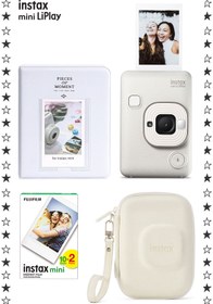 Resim Fujifilm Instax mini LiPlay Misty White Fotoğraf Makinesi 20'li Film Albüm ve Çanta Hediye Seti 