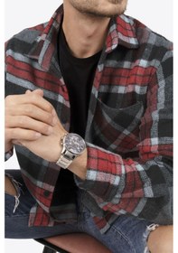 Resim Dağ Grisi Kırmızı Çizgili Over Erkek Gömlek Gri - Kırmızı 