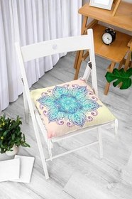 Resim RealHomes Pembe Zeminde Mavi Mandala Çizimli Modern Pofidik Sandalye Minderi 