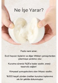 Resim 3'lü Çamaşır Yün Kurutma Topu Krem 