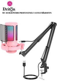 Resim Driton Youtuber Mikrofon Mv-6s Pembe Rgb Usb Oyuncu Yayıncı Ve Podcast Condenser Mikrofon Seti 