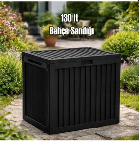 Resim Porsima 161001-010 130lt Kilitli Organizer Kapaklı Bahçe Balkon Kiler Sandığı Çok Amaçlı Depolama Sandığı Siyah Siyah 