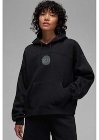 Resim Nike Jordan Psg 23 Loose Fit Hoodie Bol Kesim Kapişonlu Kadın Sweatshirt Siyah Beyaz 