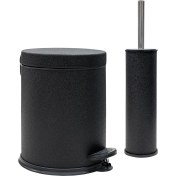 Resim Siliwax Siyah Kadife -2 Li Set Pedallı Çöp Kovası ve Wc Klozet Fırça Seti 