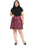 Resim Büyük Beden Suni Deri Bordo Mini Etek Bordo 