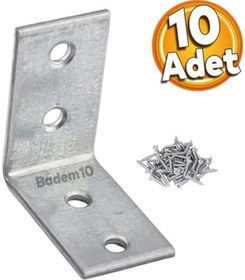 Resim Badem10 Mobilya Köşe Bağlantı Sabitleme L Demir Deprem Dolap Duvar Birleştirme Gönye 35x35x20 mm (10 ADET) 