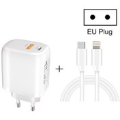 Resim Cs-20w Mini Taşınabilir Pd3.0 Qc3.0 Çift Bağlantı Noktalı Hızlı Şarj Cihazı, 3a Type-c - 8 Pin Veri Kablosu Ab Fiş 