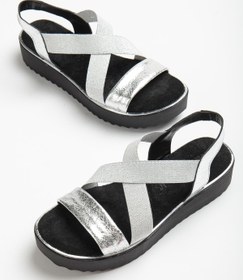 Resim Munshoes Gümüş Hakiki Deri Kalın Taban Kadın Sandalet Tm23y150-gmş 