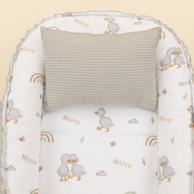 Resim Babynest ve Yastık - Çift Taraflı - Gri Petek - Ördekler 