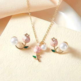 Resim YENİ 2 Parça Set, Pembe Lale Küpe ve Kolye, Yüksek Kalite Takı, Geliştirilmiş Şık Tarz, Günlük Kullanım İçin Mükemmel, Düğün Sezonu Aksesuarı, En İyi Arkadaşlar ve Sınıf Arkadaşları İçin İdeal Hediye 
