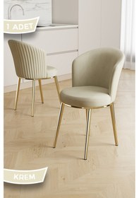 Resim Canisa Risa Serisi 1 Adet Krem Mutfak Sandalyesi Gold Kaplama Metal Ayak 1. Sınıf Babyface Kumaş Krem Sandalye Gold Ayak 