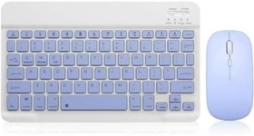 Resim Şık Tasarımlı Bluetooth Kablosuz Klavye ve Mouse Seti | Android, iOS ve Windows Uyumlu | Şarj Edilebilir, Taşınabilir ve Sessiz Tuşlu Set (Beyaz - Mor) 