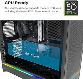 Resim MONTECH HS01 PRO, ATX Mid-Tower PC Kasası, Oyun Bilgisayarı, Yüksek Hava Akışı, Ters Çevrilebilir Düzen, Mesh Ön Panel, 5X ARGB PWM Fan Önceden Yüklenmiş, Gömme Tasarım, Aletsiz Paneller, Siyah 