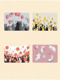 Resim Mousepad Kedi ve Balon Baskılı 4'lü 17x21 cm Beyaz, LH89234723523512312 