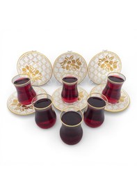 Resim Sudedi Home Altın Yaldızlı Desenli Çay Bardağı Takımı 6 Kişilik Cam Çay Seti Çok Renkli 