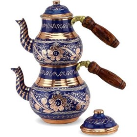 Resim Gül Çiçek Mavi Küçük Bakır Çaydanlık 1,4 Lt 