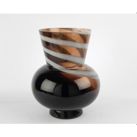 Resim Mikasa Moor Kahverengi Beyaz Şeritli Cam Vazo 34x28cm Beyaz 