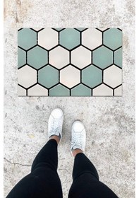 Resim Dijital Baskı Mavi Petek Desen Kapı Önü Paspası K-1059 