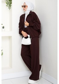Resim Bestenur Fermuarlı Oversize Takım 1595 - Acı Kahve Acı Kahverengi 