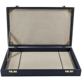 Resim Lacivert Renk Osmanlı Devlet Armalı Geniş Deri Tesbih Kutusu 