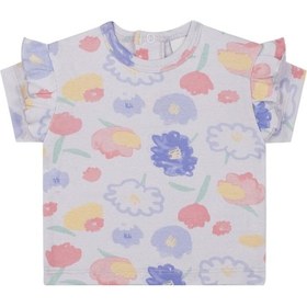 Resim Antebies Organik Lila Suluboya Çiçek Desenli Fırfırlı Kısa Kollu Kız Bebek Tshirt Şort Takımı Mor 