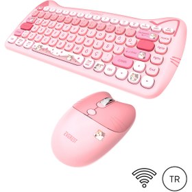 Resim Everest Km-6285 Catty Mini Wireless-Bluetooth Kablosuz Ultra Sessiz Özel Tasarımlı Q Klavye Mouse Set Pembe 