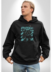 Resim Histerik Kadın Erkek Siyah Kapüşonlu Sweatshirt Hoodie Siyah 