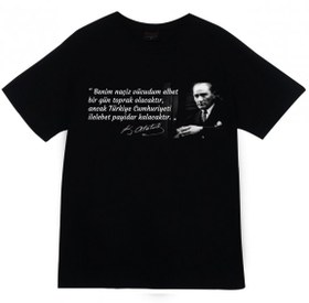 Resim Gazi Mustafa Kemal Atatürk Baskılı T-shirt SİYAH 4XL 