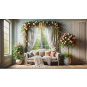 Resim Venspor Şık Çiçek Aranjmanlı Pencere Arkaplan, 200x150cm, Fon, Duvar Örtüsü 