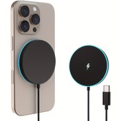 Resim 15W Manyetik Kablosuz Şarj Cihazı, iPhone 12/13 Serisi, 14 & 15, 16. Nesil ile Uyumlu - Hızlı Şarj Taşınabilir Type-C Adaptör 