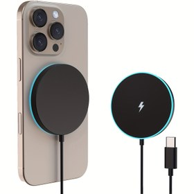Resim 15W Manyetik Kablosuz Şarj Cihazı, iPhone 12/13 Serisi, 14 & 15, 16. Nesil ile Uyumlu - Hızlı Şarj Taşınabilir Type-C Adaptör 