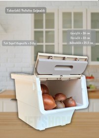 Resim 6'lı Krem Beyaz Tekerlekli Sebzelik Patates Soğan Sepeti Organizer Kutu Soğanlık Patateslik 72 L Krem-beyaz 