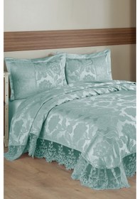 Resim Monalife Dantelli Çift Kişilik Yatak Örtüsü Mint 