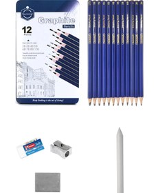 Resim ACUTO Karakalem Çizim Seti Metal Kutulu Eskiz Seti 12 Dereceli Kalem Hamur Silgi Pastel Dağıtıcı 