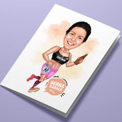 Resim Koşucu Kadın Karikatürlü Tebrik Kartı 