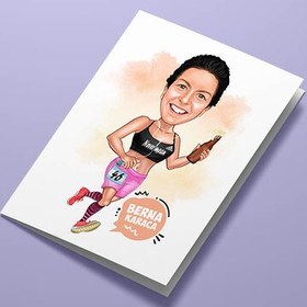 Resim Koşucu Kadın Karikatürlü Tebrik Kartı 