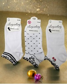 Resim Shopiolog Sevimli Marul Desenli Bilek Çorabı 3'lü Paket Siyah-beyaz Beyaz - Siyah 