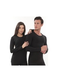 Resim Sauna Suit Unisex Kışlık Termal Içlik, Unisex Kışlık Sıcak Tutan Pamuklu Yakmayan Üst Fanila Iclik Siyah 