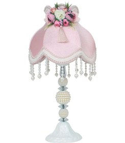 Resim Pudra Kadife Kaplı Çiçek Dekorlu Vintage Abajur ab0057 Diğer 