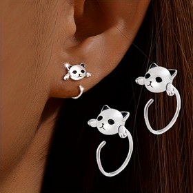 Resim 925 Gümüş Kaplama Kedi Kulaklıklı Çıtçıtlar - Zarif & Hafif Takı, Tüm Mevsimler İçin, Düğünler, Partiler, Tatiller ve Hediyeler İçin Mükemmel, Şükran Günü, Noel, Cadılar Bayramı ve Daha Fazlası İçin İdeal, Festival Takısı|Oyunbaz Tasarım|Dayanıklı Takı 