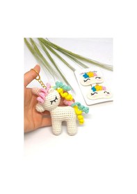 Resim Amigurumi Unicorn Anahtarlık Ve Saç Tokası Seti 