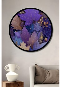 Resim Büyülü Yapraklar Sulu Boya Görünüm Modern Sanat Ahşap Tablo Yuvarlak Duvar Tablosu Çerçeve Görünüm 578 - 30 X 30 