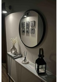 Resim 60 Cm Çap Banyo & Makyaj Aynası Yuvarlak Antre Hol Koridor Duvar Salon Mutfak Ofis Dekoratif Ayna - Siyah Siyah 