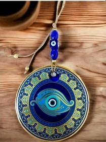 Resim Altın İşlemeli Balık Gözlü Nazar Boncuklu Duvar Süsü 02-10mm 5yards 