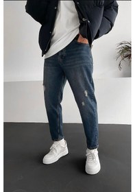 Resim Boyfriend Mavi Taşlamalı Rahat Kalıp Kot Erkek Pantolon Mavi 