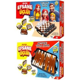 Resim Miajima Efsane 3'lü Çantalı 3'Lü Oyun Seti Satranç-Dama-Tavla Büyük Boy 