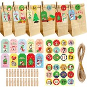 Resim Qingmipy Noel Geri Sayım Takvimi: 24 Adet Kraf Kağıt Çanta, Sayı Stickerları, Noel Etiketleri, Klemeler Ve Teli İle Dıy Hediye Paketi Seti 12x7.5x23cm Çok Renkli 